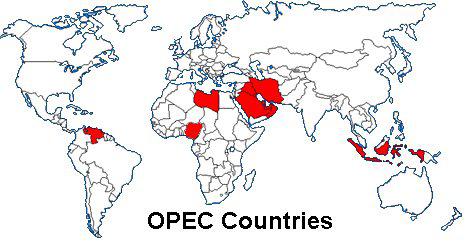 نقشه سازمان کشورهای صادر کننده نفت اوپک