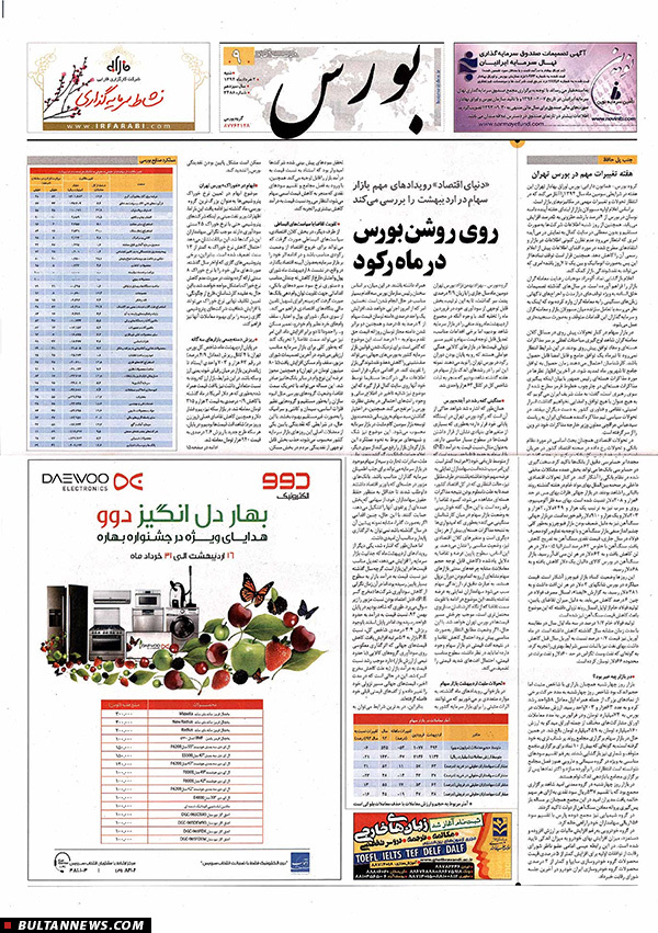 صفحه بورس روزنامه‌های 2 خرداد