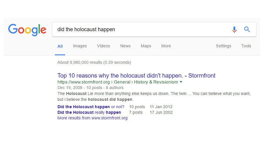 برای اولین بار؛ انتشار نتایج جستجو در مورد «انکار هولوکاست» در گوگل/تصویر