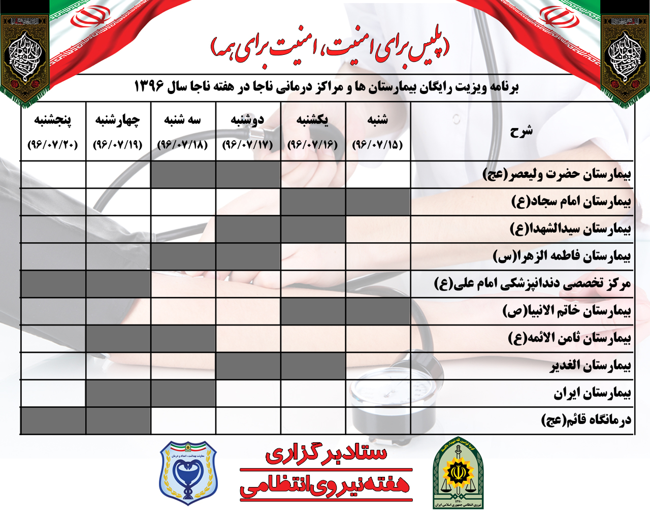 ویزیت رایگان بیمارستان‌های ناجا در هفته نیروی انتظامی