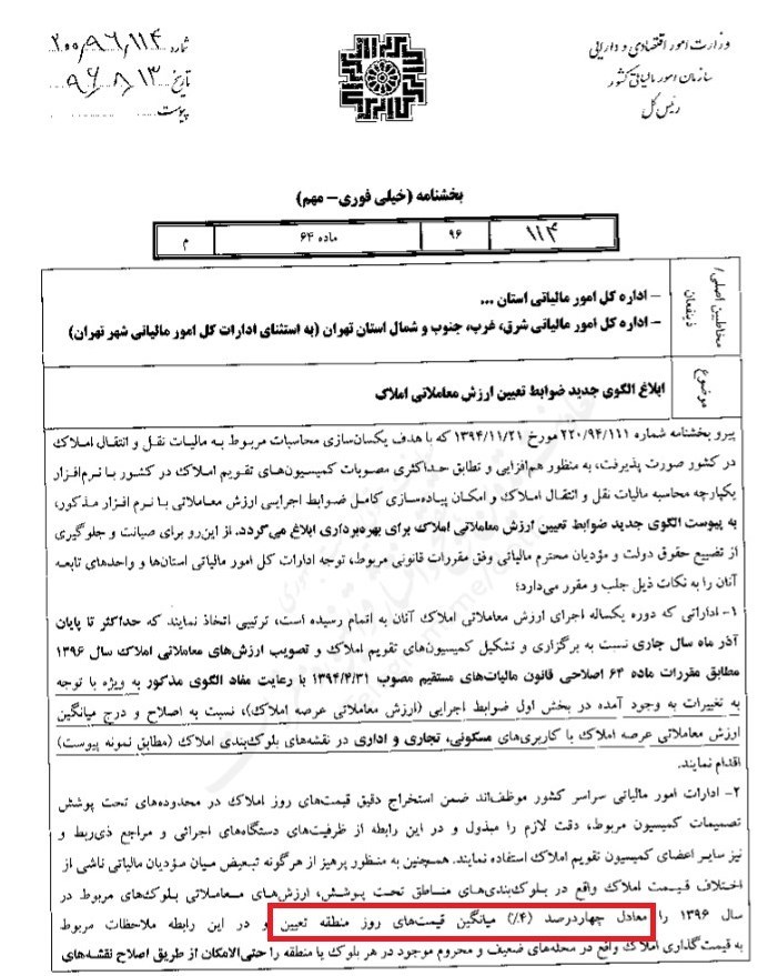 روش جدید تعیین مالیات املاک با بخشنامه فوری سازمان مالیاتی