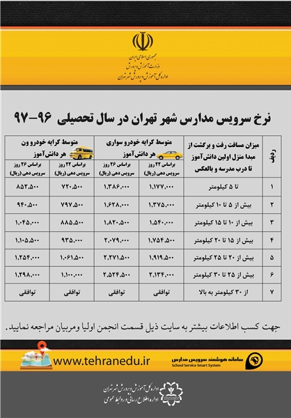 جدول نرخ سرویس مدارس تهران منتشر شد