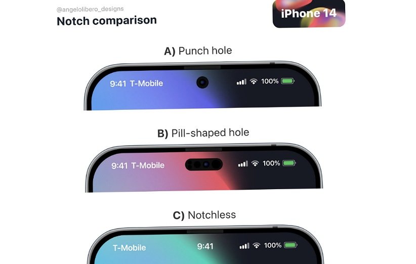 نمایشگر آیفون ۱۴ پرو اپل احتمالا از دو حفره‌ی دایره‌ای و قرصی شکل بهره می‌برد