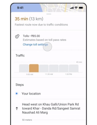 گوگل مپس به‌زودی عوارض جاده‌ای را هنگام سفر تخمین می‌زند