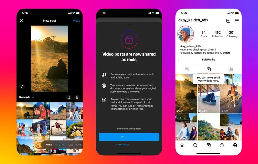 ویدیوهای کمتر از 15 دقیقه در اینستاگرام به صورت ریلز پست می شوند