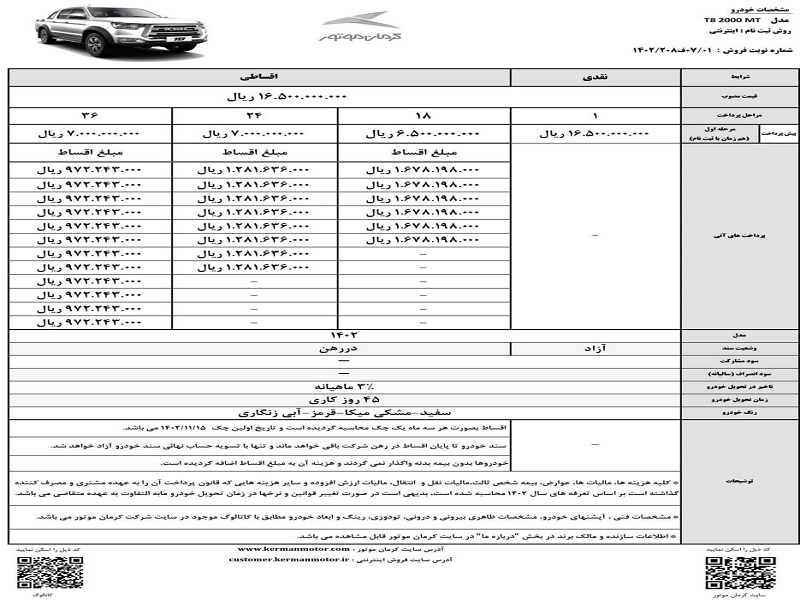 آغاز فروش اقساطی و بدون محدودیت 2 خودرو جک J4 و KMCT8 از سوی کرمان موتور+جدول فروش