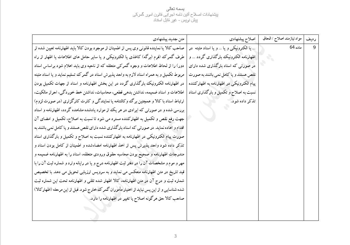 متن پیشنهادی بازنگری آئین نامه اجرایی قانون امور گمرکی توسط گمرک ایران منتشر شد