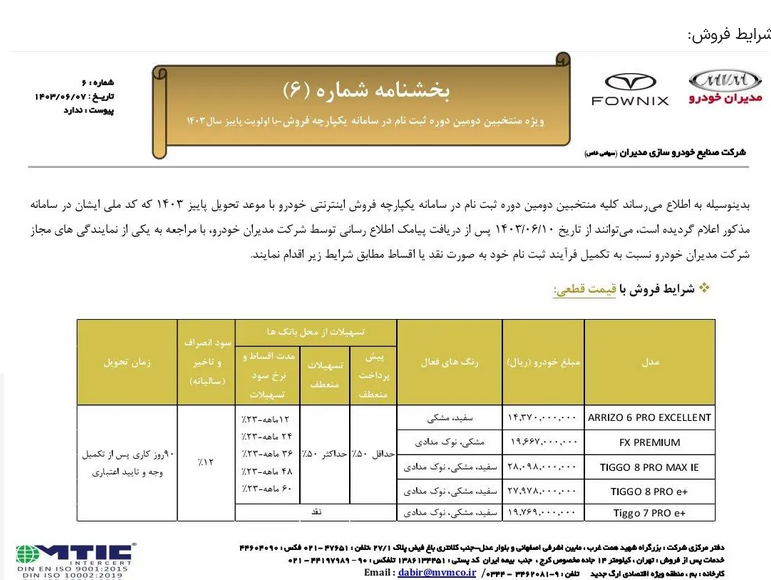 فروش فوری ۵ محصول مدیران خودرو از فردا - ۱۰ شهریور ۱۴۰۳