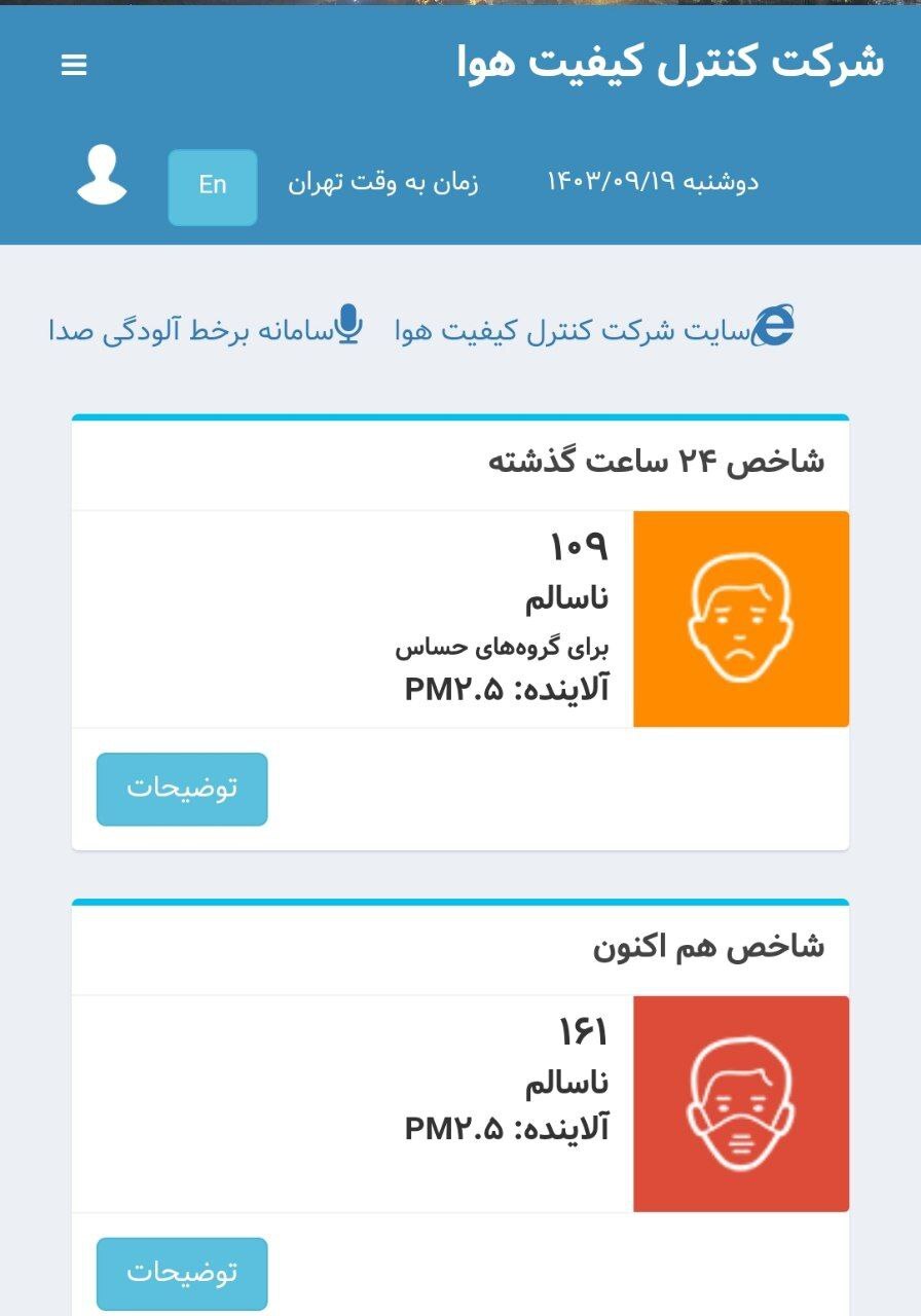 وضعیت هوای تهران ناسالم برای همه